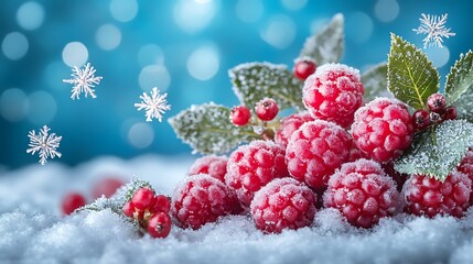 A pile of fresh cherries covered in light snow, the vibrant color of the fruit making it stand out in the wintry landscape.