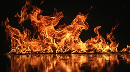 A fiery scene with flames and embers on a dark background.