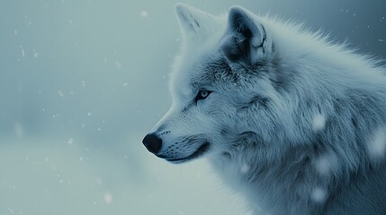 Obraz premium Majestic White Arctic Wolf Gazing Across Frozen Tundra Landscape