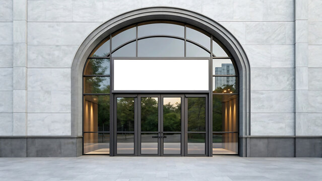 Professional Storefront Sign Mockup On Modern Museum Exterior