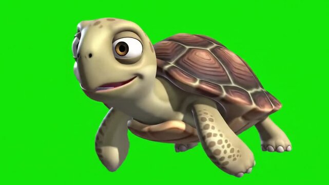Cartoon turtle character on green screen