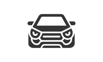 Stylized dark grey car front view icon on white background ai generated