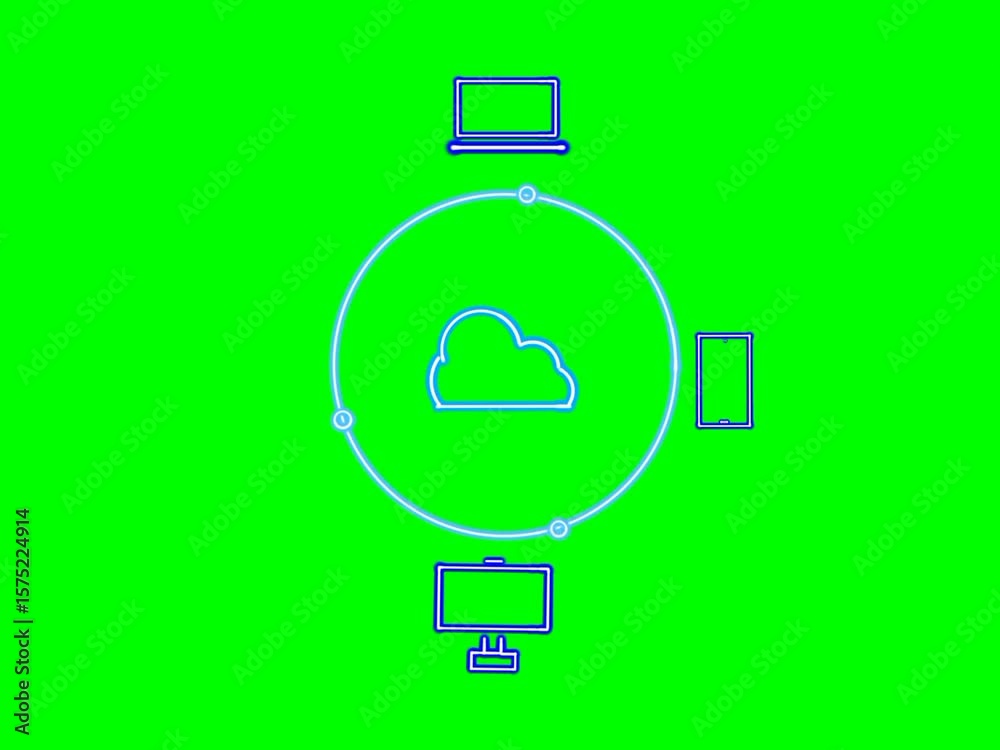 Poster cloud computing concept with a glowing neon blue cloud storage icon. seamlessly integrates with vari