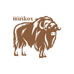 Musk Ox logo design vector. Silhouette Musk Ox Template Illustration. Icon Symbol