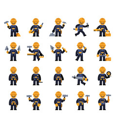 Construction Icon Set Flat Solid Style Illustrations of Construction Workers with Tools, Perfect for Websites, Apps, and Presentations