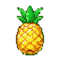 Obraz premium Whole Pixel Art Pineapple with Green Leaves Icon