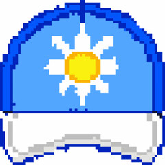 Pixel Art Blue Baseball Cap with Sun Flower Icon