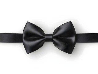 Classic Black Bowtie Neatly Tied on White Background