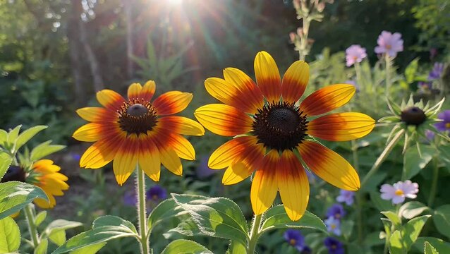 Vibrant Rudbeckia Hirta Blooms in a Sunny Summer Garden Scene