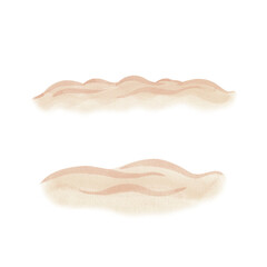 Sand, soil, beach, abstract background spot, decoration, ocean shore souvenir, pastel colors on white background. Set of isolated objects. Hand drawn watercolor illustration