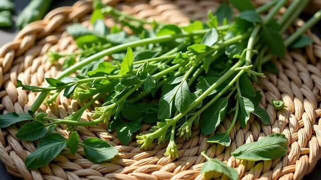 Fresh stevia herb bundle displayed for herbal tea or natural sweetener purposes