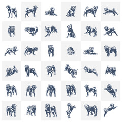 Group of Pug Dog logo design vector. Set of Silhouette Pug Dog Template Illustration. Icon Symbol