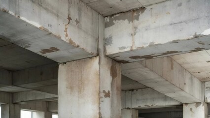 Industrial Interior Concrete Structure with Columns and Beams in Construction Site