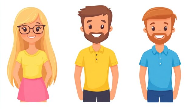 Cartoon characters of a girl and two men