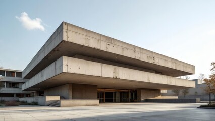 Fototapeta premium Exterior Modern Concrete Architecture Building with Overhanging Structures in Daylight