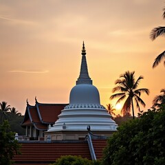 Sri lankan stupa silhouette sacred buddhist temple