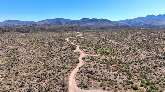 Aerial view of desert landscape and mountains, United States.