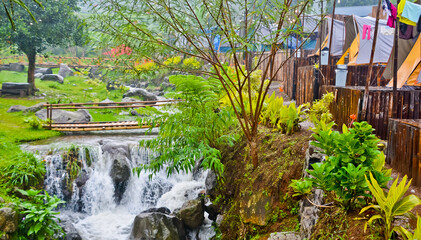 beautiful river view in tropical forest, Puncak, West Java, Indonesia