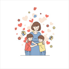 Fototapeta premium Mother & Son Illustration 엄마와 아들 일러스트