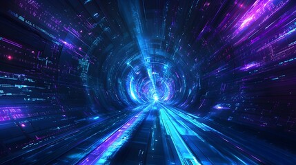 Fototapeta premium Glowing Fiber Optic Tunnel of Vibrant Lights and Data Transmission
