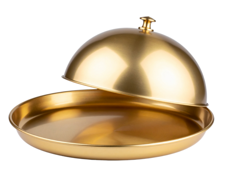 Elegant Gold Serving Tray with Dome Lid, Isolated on Transparent Background PNG - Powered by Adobe