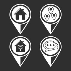 Location icons on dark background