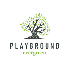 Obraz premium tree silhouette concept children playground logo natural tree concept as a playground and green forest tree nature as a product brand symbol or poster illustration template