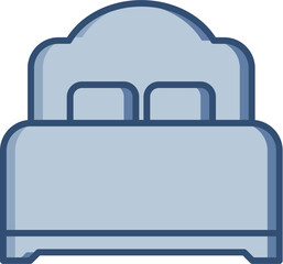Bed vector icon with transparent background. Changeable blue color design.
