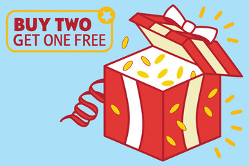 Buy Two Get One Free Gift Box Promotion Illustration