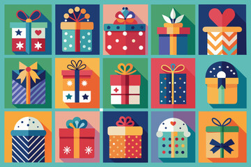 Collection of Flat Design Gift Boxes for Holidays
