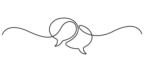 Speech bubbles continuous one line drawing, Empty speech minimalist simple linear style vector illustration