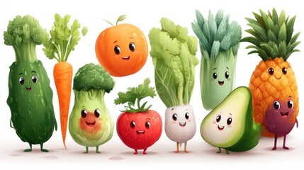 Cute cartoon fruits and vegetables