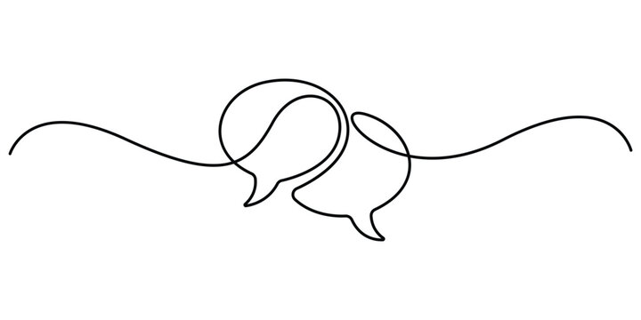 Speech bubbles continuous one line drawing, Empty speech minimalist simple linear style vector illustration