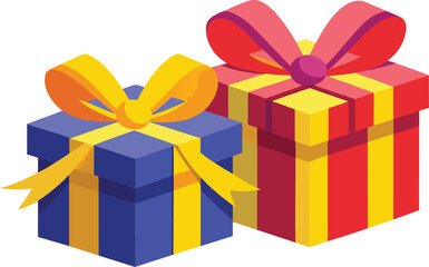 Two Colorful Isometric Gift Boxes with Bows