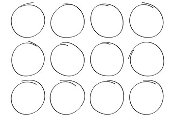 Set of hand drawn doodle ellipses. Scribble bubbles to circle and highlight text.  Marker round elements isolated on white background. Vector circular scribble doodle round circles. eps 10