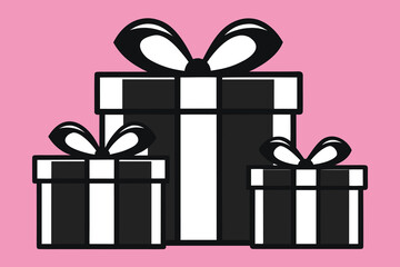 Three Black and White Striped Gift Boxes with Bows