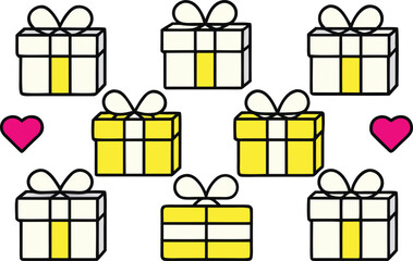 Cute Cartoon Gift Boxes with Hearts Illustration