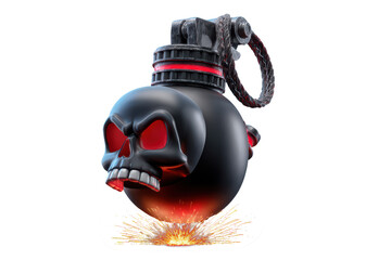 3D cartoon, a happy skull on a black bomb icon with a burning lit fuse