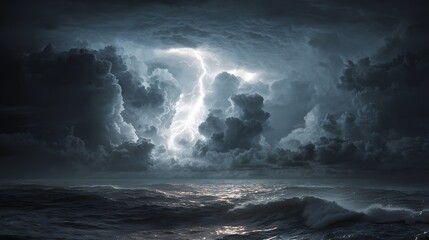 Obraz premium A storm god summoning thunder over a stormy sea