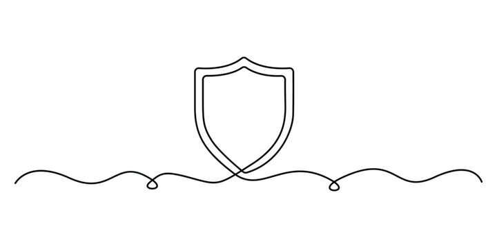 Shield in one continuous line drawn. Security shield drawn single line art style. Safety and protection concept. Vector illustration