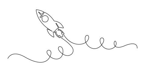 Continuous single line rocket drawing Spacecraft Launch, Startup, Innovation
