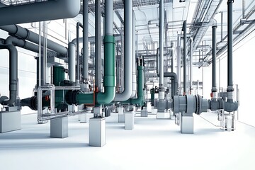 Industrial Pipes in a Modern Facility Precision Engineering with Clean Design Energy Systems in Motionless Balance Streamlined Infrastructure in High Tech