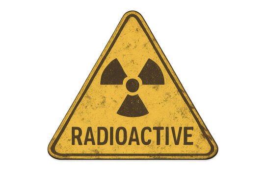 Grunge radioactive symbol on yellow triangle warning sign with transparent background, indicating potential radiation hazard