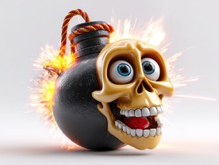 a happy skull on a black bomb icon with a burning lit fuse