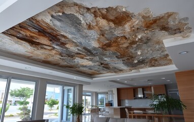 Damaged ceiling with mottled colors