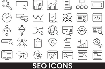 Fototapeta premium Collection of SEO, Digital Marketing, and Web Analytics Outline Icons