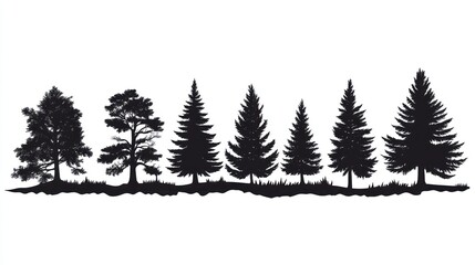 Obraz premium Silhouettes of various trees in a row. Simple woodland scene