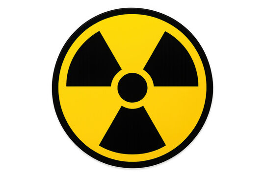 Radioactive warning sign glowing bright, symbolizing nuclear threat, signaling potential radiation danger on transparent backdrop