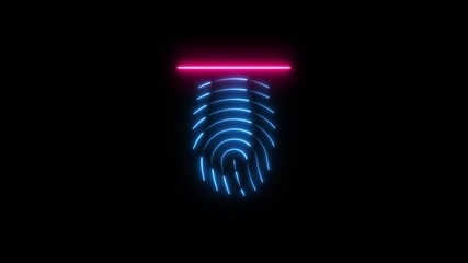Neon finger print animation on black background. glowing fingerprint scanning icon motion. biometric scanner for identification 4k video footage. Abstract fingerprint design. - Powered by Adobe
