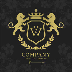 Royal Crest Lion Shield Logo with Crown and Laurel Luxury Monogram Emblem